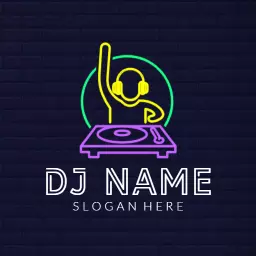 Vibrant Neon DJ Mixing Beats with Energetic Vibes Logo Template