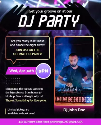 Vibrant Neon DJ Party Celebration Invitation Poster Template