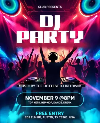 Vibrant Neon DJ Party Nightlife Poster Template