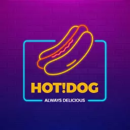 Vibrant Neon Hotdog Design Celebrating Always Delicious Treats Logo Template