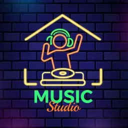 Vibrant Neon Music Studio Design Featuring DJ Elements Logo Template