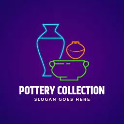 Vibrant Neon Outline of Elegant Pottery Collection Logo Template