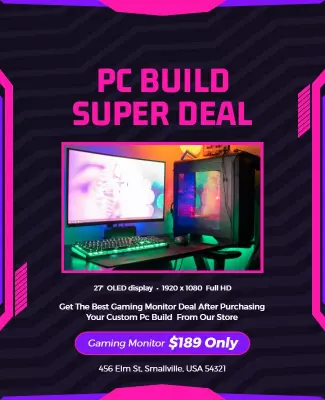 Vibrant Neon PC Build Super Deal Promotion Poster Template