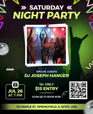 Vibrant Neon Saturday Night Party Celebration Flyer Template