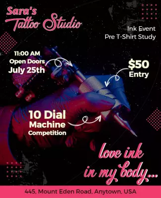 Vibrant Neon Tattoo Ink Event Competition Poster Template