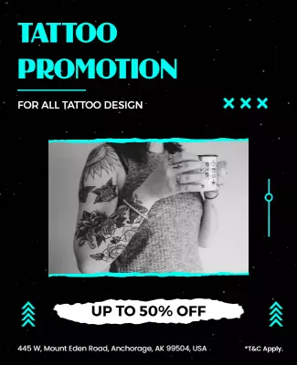 Vibrant Neon Tattoo Promotion Design Poster Template