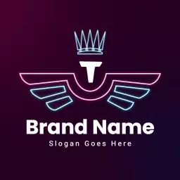 Vibrant Neon Wings Design with Crown for Branding Logo Template