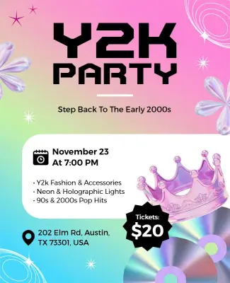 Vibrant Neon Y2k Nostalgia Celebration Flyer Template