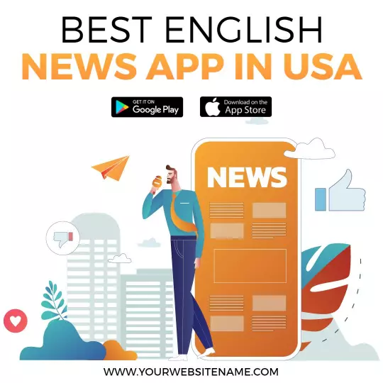 Vibrant News App Promotion with Modern Cityscape Illustration Ad Template