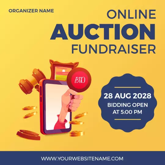 Vibrant Online Auction Fundraiser with Bidding Details Ad Template