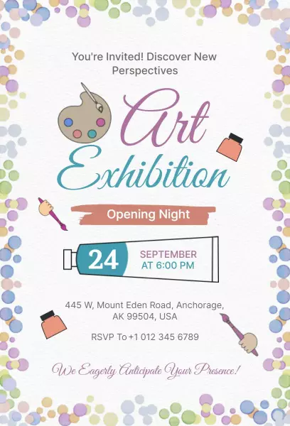 Vibrant Opening Night Art Exhibition Invitation Template