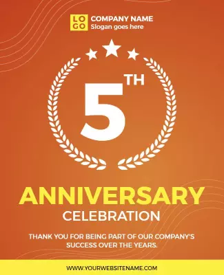 Vibrant Orange 5th Anniversary Celebration Poster Template