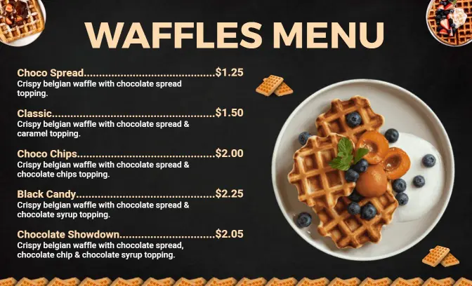 Vibrant Orange and Black Dessert Waffle Menu Template