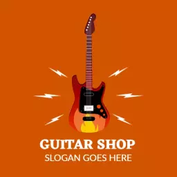 Vibrant Orange and Black Electric Guitar Shop Logo Template