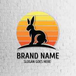 Vibrant Orange and Yellow Rabbit Silhouette at Sunset Logo Template