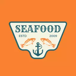 Vibrant Orange Background Showcasing Fresh Seafood Logo Template