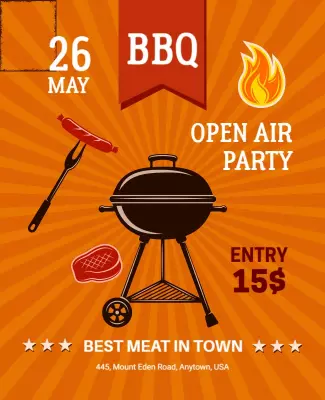 Vibrant Orange BBQ Open Air Party Celebration Poster Template