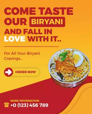 Vibrant Orange Biryani Food Promotion Poster Template