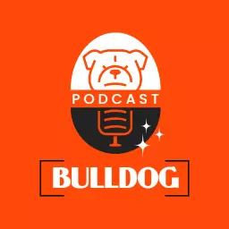 Vibrant Orange Bulldog Podcast Bringing You Engaging Stories Logo Template