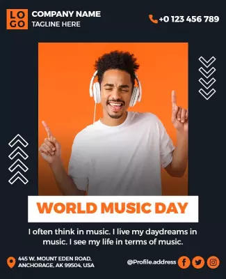 Vibrant Orange Celebration for World Music Day Poster Template