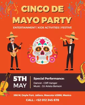 Vibrant Orange Cinco de Mayo Celebration Party Poster Template