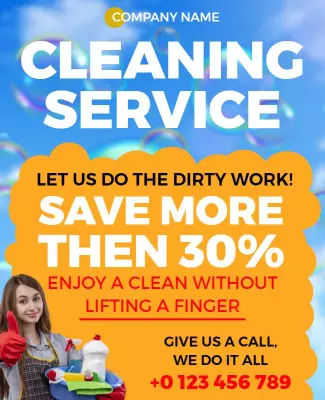 Vibrant Orange Cleaning Service Promotion Poster Template