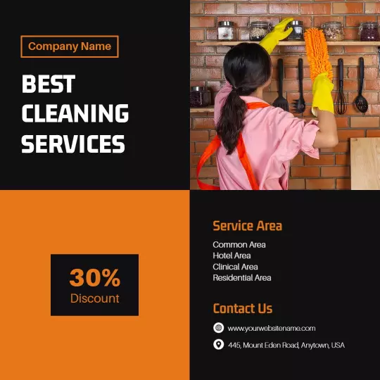 Vibrant Orange Cleaning Service Promotion with Discount Offer Ad Template