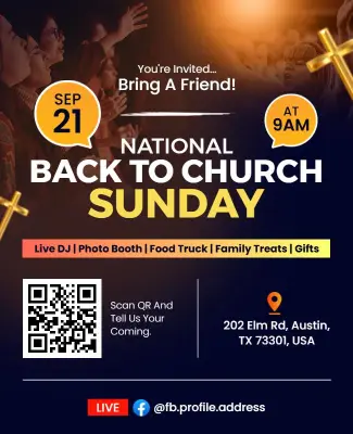 Vibrant Orange Community Gathering for Back to Church Sunday Flyer Template