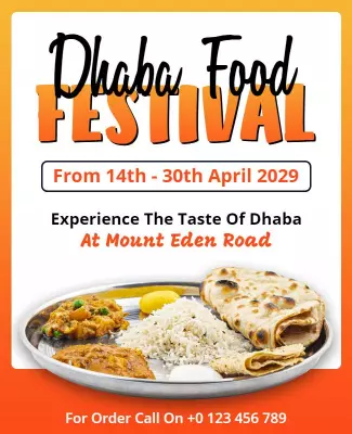 Vibrant Orange Dhaba Food Festival Culinary Experience Poster Template
