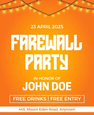 Vibrant Orange Farewell Party Celebration Poster Template