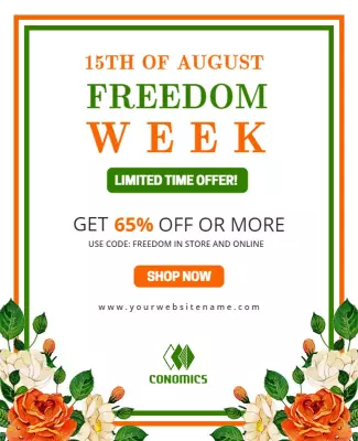 Vibrant Orange Floral Freedom Week Sale Poster Template