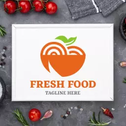 Vibrant Orange Fresh Food Logo with Creative Mockup Display Logo Template