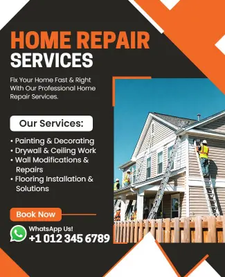 Vibrant Orange Home Maintenance Solutions Promotional Flyer Template