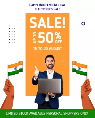 Vibrant Orange Independence Day Electronics Sale Poster Template