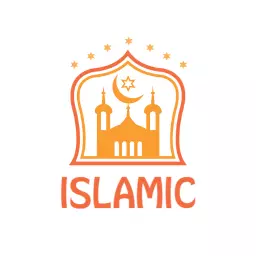 Vibrant Orange Islamic Architecture with Crescent Moon Logo Template