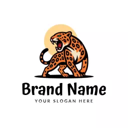 Vibrant Orange Jaguar Striking a Powerful Pose Logo Template