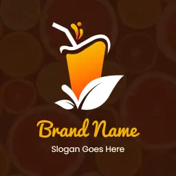 Vibrant Orange Juice Drink with Fresh Leaves Logo Template