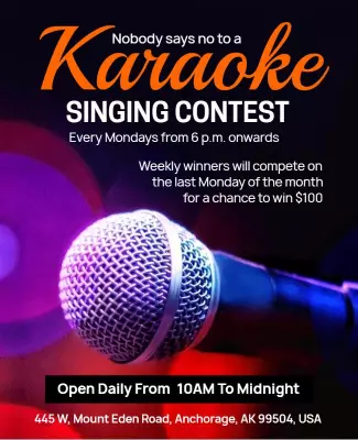 Vibrant Orange Karaoke Singing Contest Poster Template