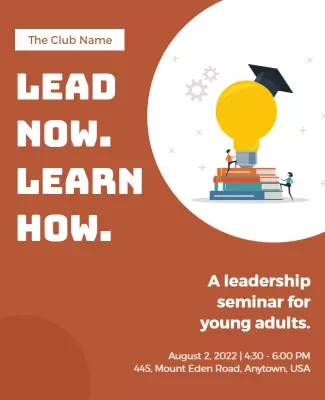 Vibrant Orange Leadership Seminar for Young Adults Poster Template