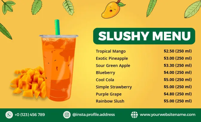 Vibrant Orange Mango Theme Slushy Drink Menu Template