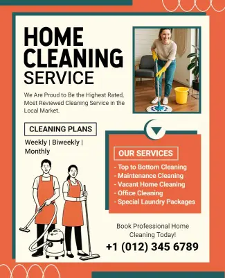 Vibrant Orange Modern Home Cleaning Services Flyer Template