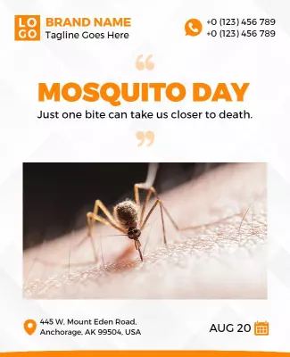Vibrant Orange Mosquito Awareness Day Poster Template