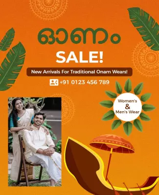 Vibrant Orange Onam Festival Sale for Traditional Wear Poster Template