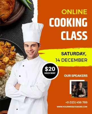 Vibrant Orange Online Cooking Class Promotion Poster Template