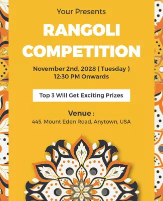 Vibrant Orange Rangoli Competition Event Poster Template