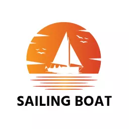Vibrant Orange Sunset Reflected on Sailing Boat Logo Template