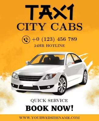 Vibrant Orange Taxi Service Booking Hotline Poster Template