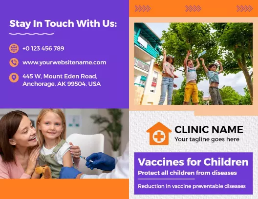 Vibrant Orange Vaccination Awareness for Children HealthCare Brochure Template