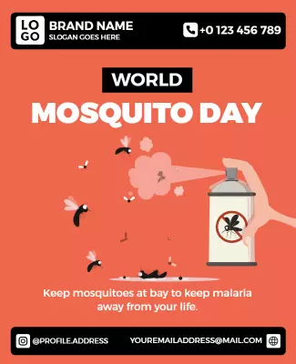Vibrant Orange World Mosquito Day Awareness Poster Template