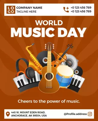 Vibrant Orange World Music Day Celebration Poster Template